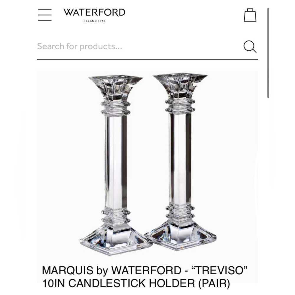 10” Marquis by Waterford, “Treviso” Crystal Candlesticks (pair)